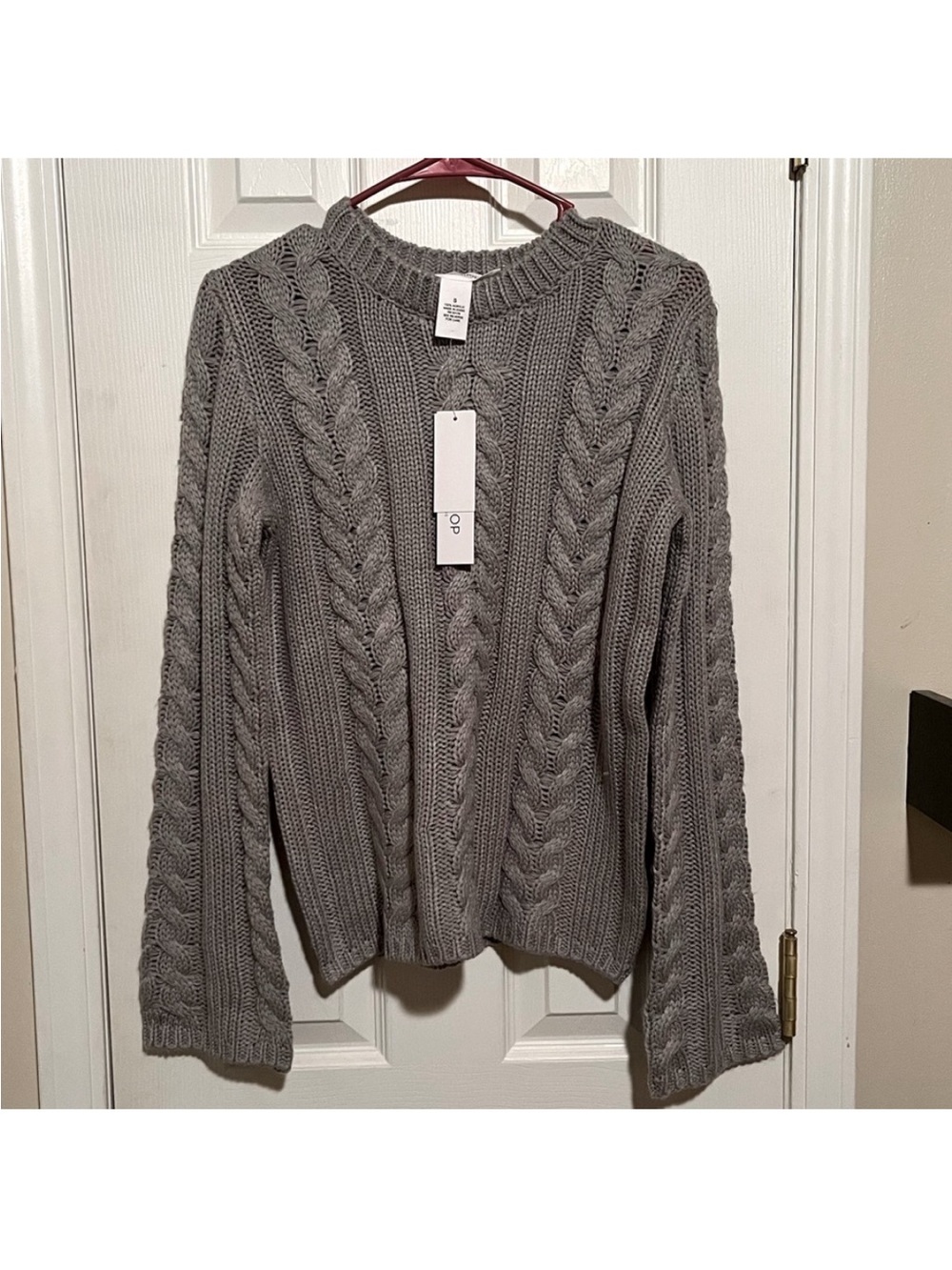 Workshop Republic Clothing Light Gray Cable Knit Crewneck Sweater